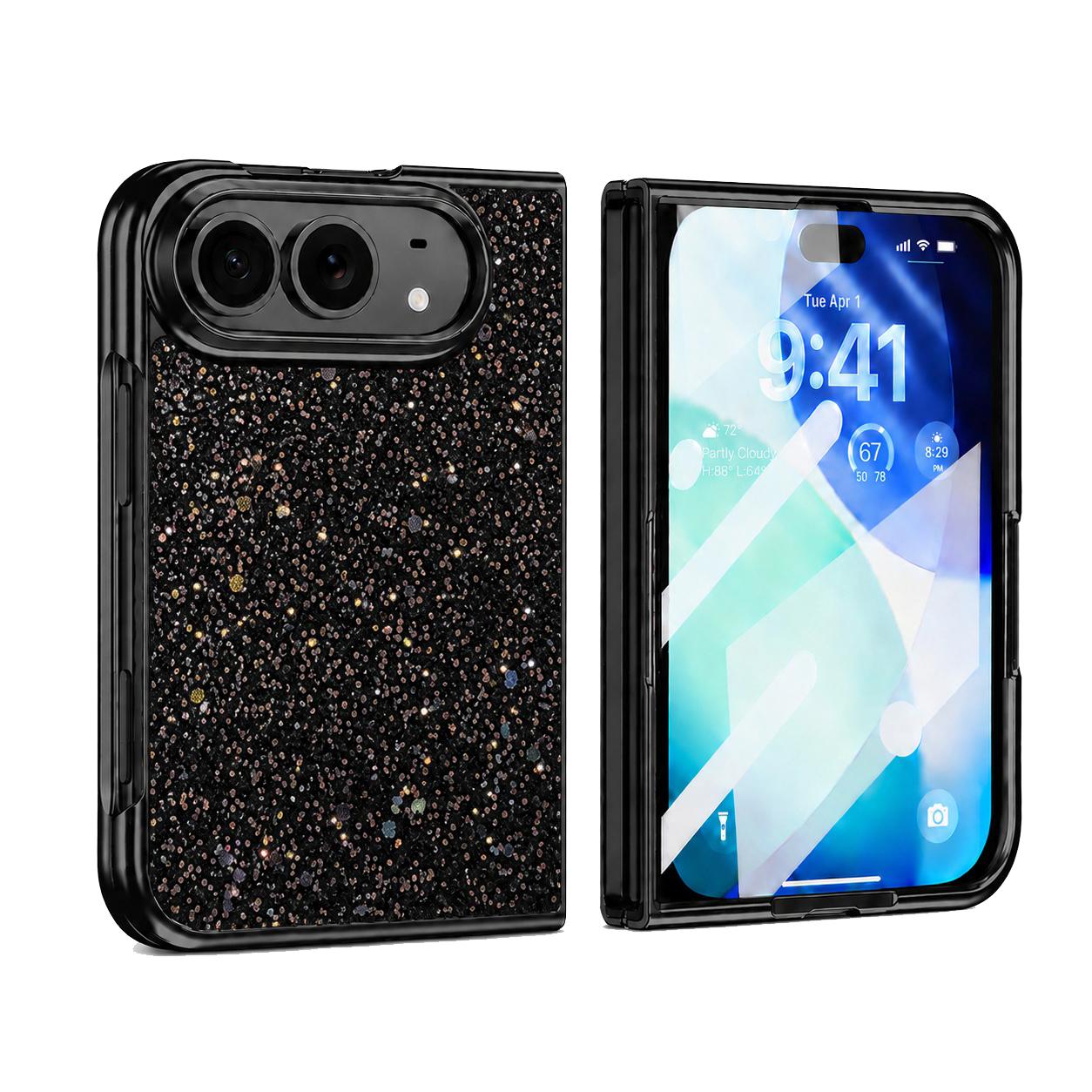 Compatible with iPhone Duo Flash Diamond Integrated Film Phone Case - Black