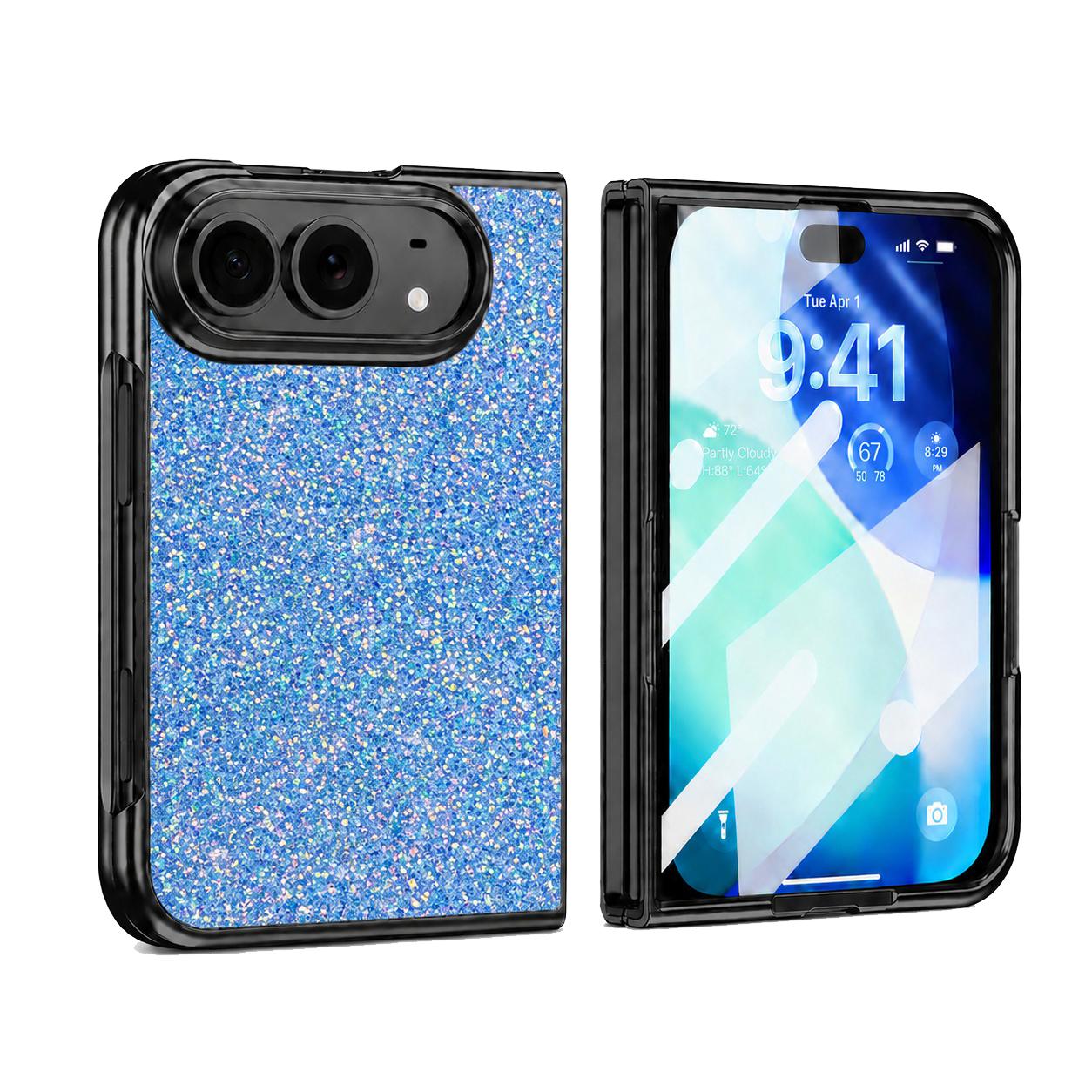 Compatible with iPhone Duo Flash Diamond Integrated Film Phone Case - Blue