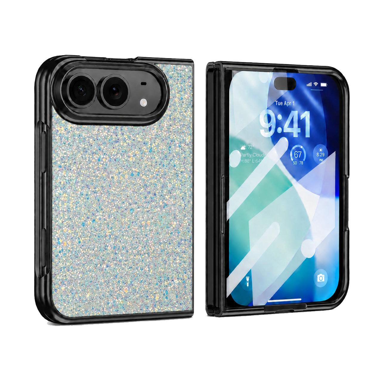 Compatible with iPhone Duo Flash Diamond Integrated Film Phone Case - White