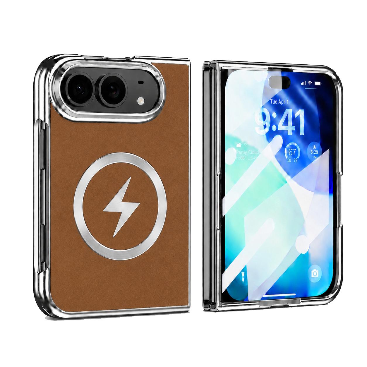 Compatible with iPhone Duo Flash Magnetic Integrated Film Phone Case - Brown