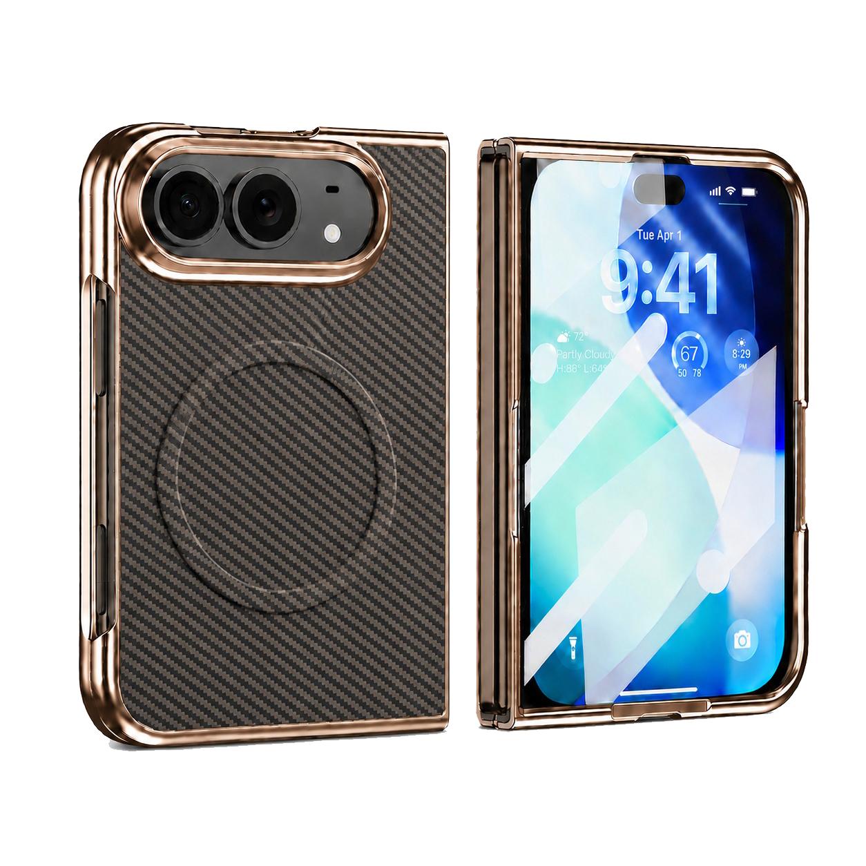 Compatible with iPhone Duo Electroplated Carbon Fiber Texture Magnetic Integrated Film Phone Case - Grey
