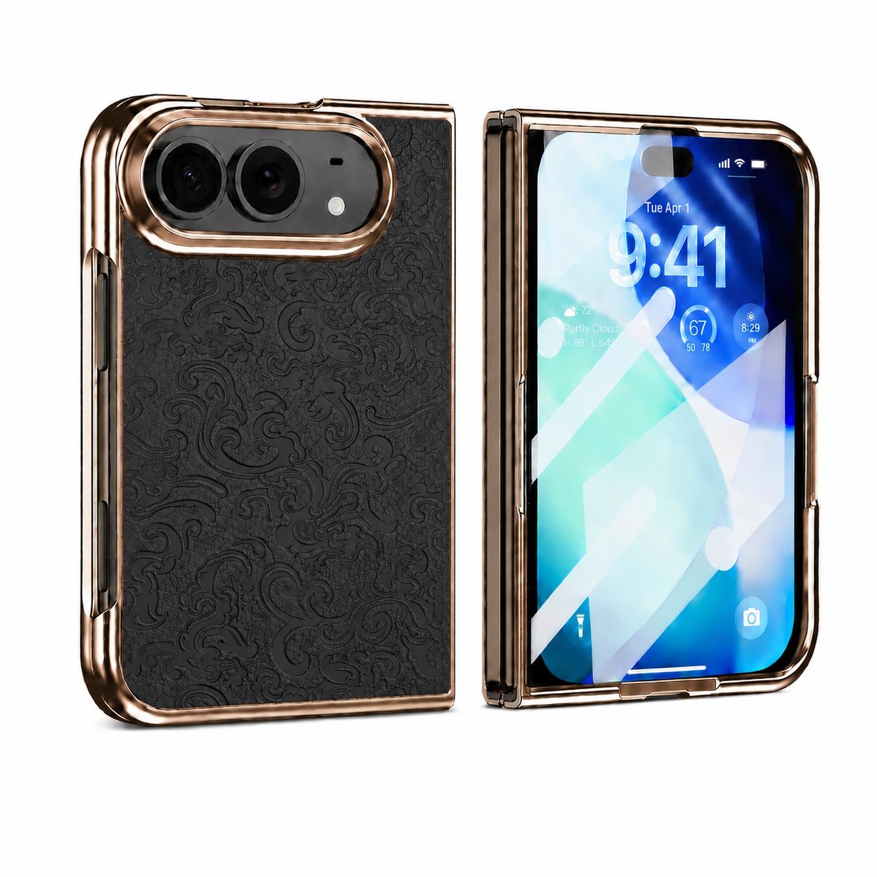 Compatible with iPhone Duo Electroplated 3D Embossed Magnetic Integrated Film Phone Case - Black