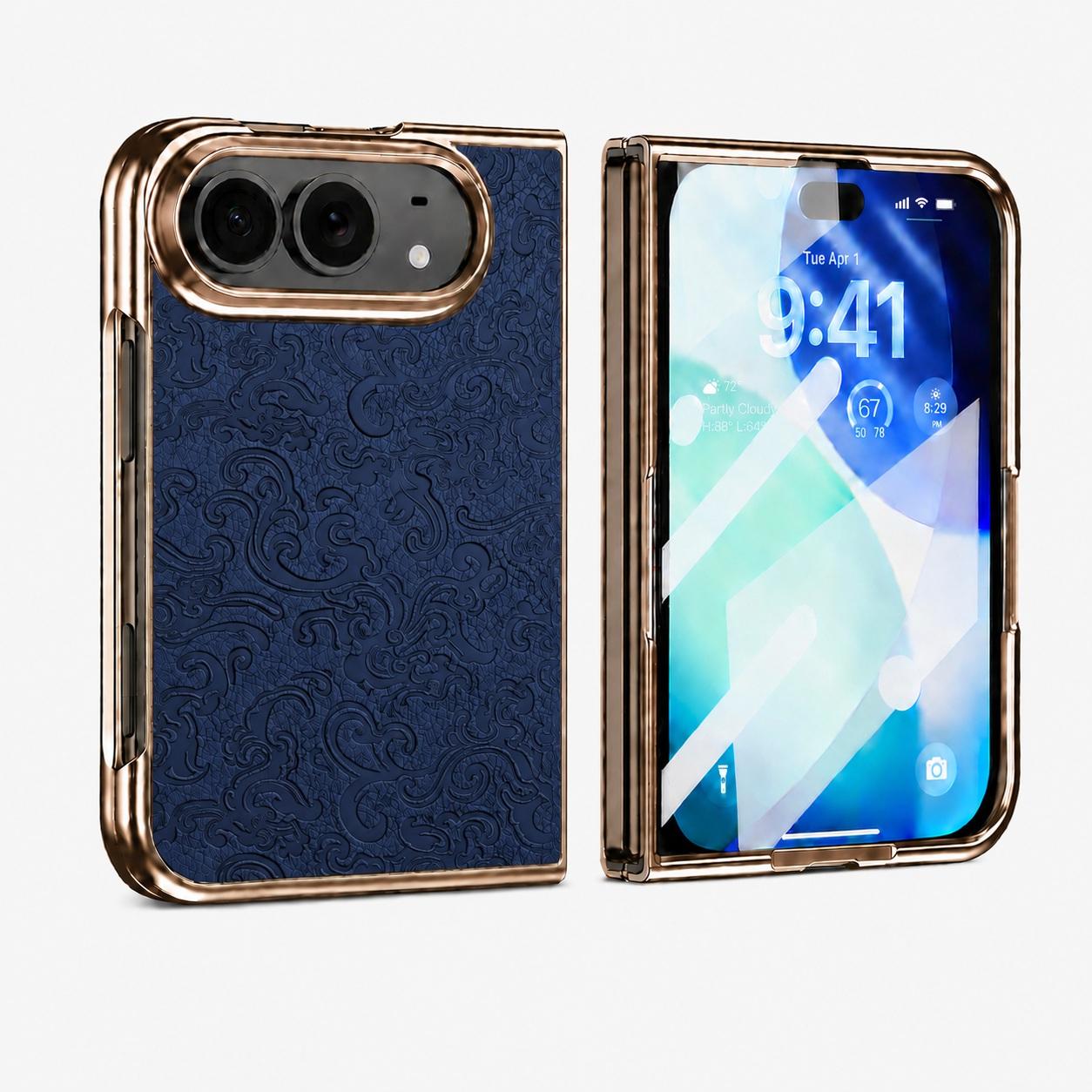 Compatible with iPhone Duo Electroplated 3D Embossed Magnetic Integrated Film Phone Case - Blue