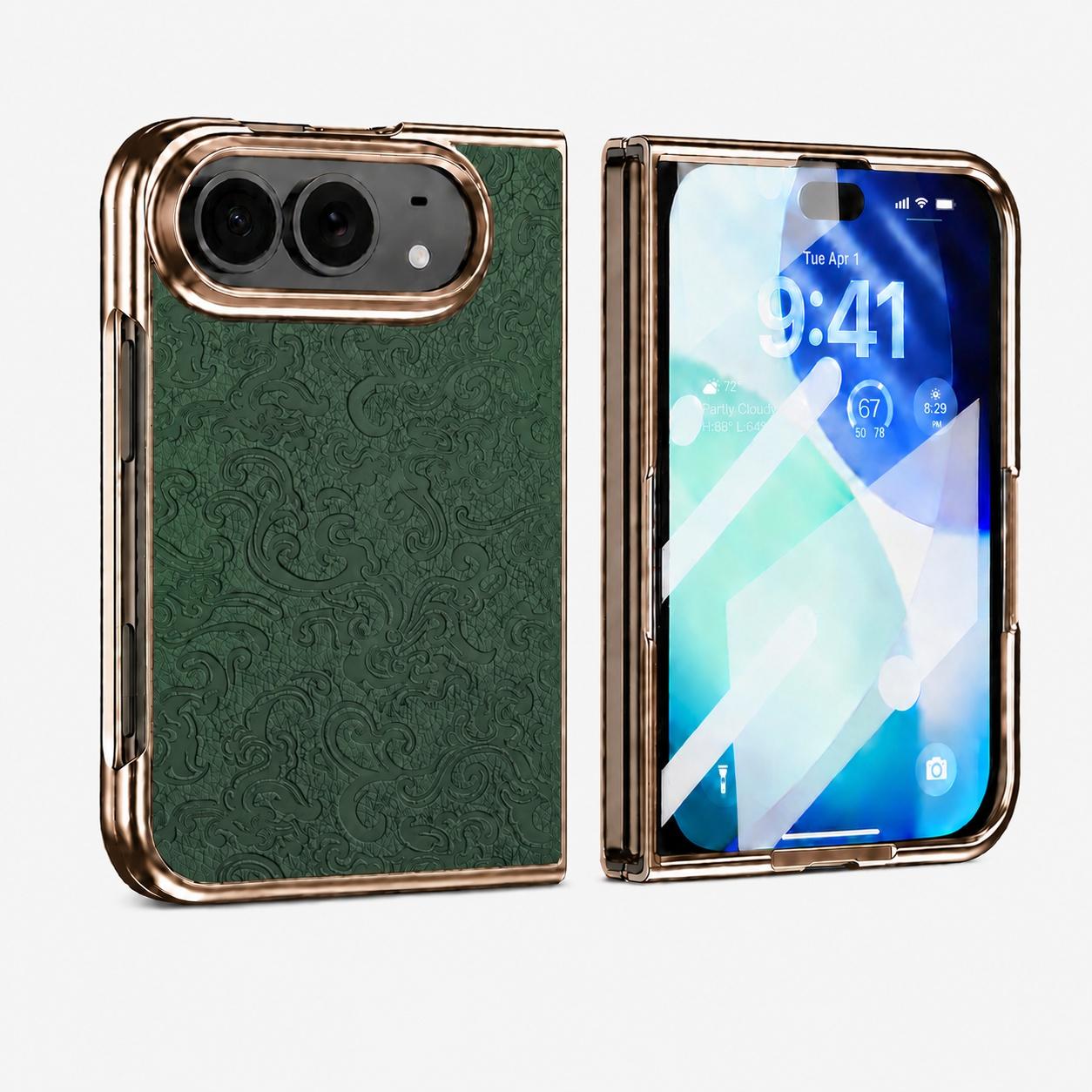 Compatible with iPhone Duo Electroplated 3D Embossed Magnetic Integrated Film Phone Case - Green