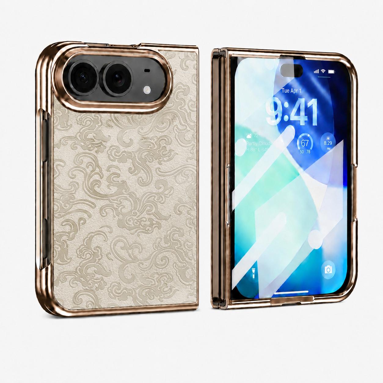 Compatible with iPhone Duo Electroplated 3D Embossed Magnetic Integrated Film Phone Case - White
