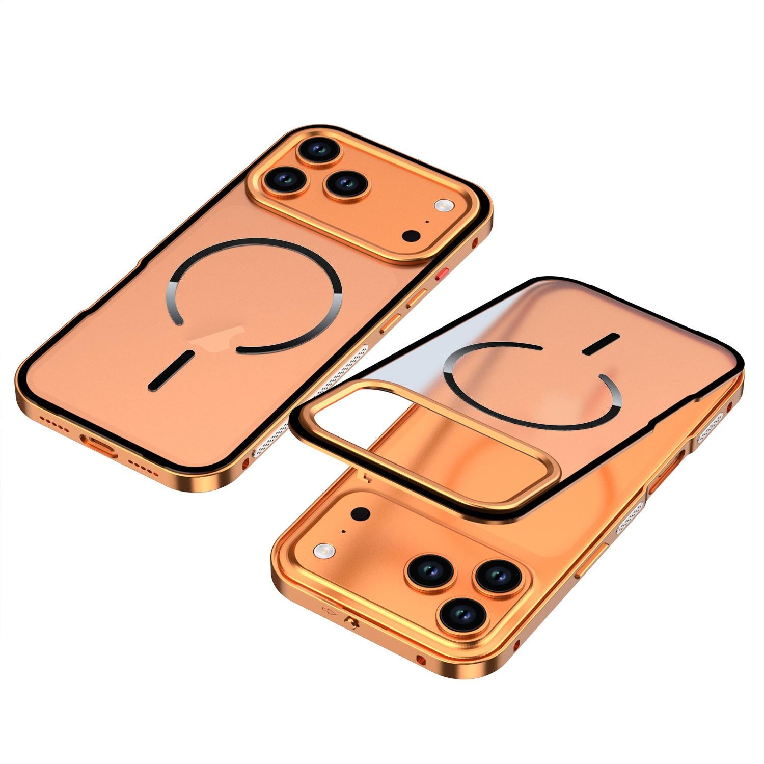 Compatible with iPhone 18 Pro Single-sided Snap Buckle Metal Frame Frosted MagSafe Phone Case - Orange