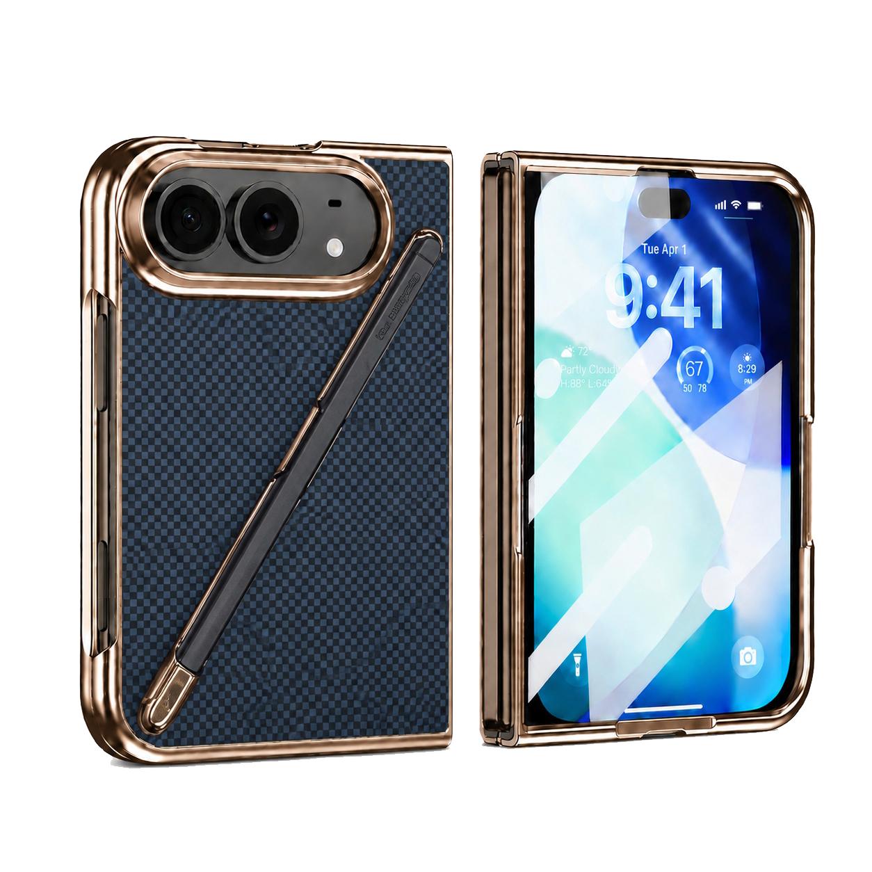 Compatible with iPhone Duo Kevlar Texture Built-in Stylus Integrated Film Phone Case - Blue