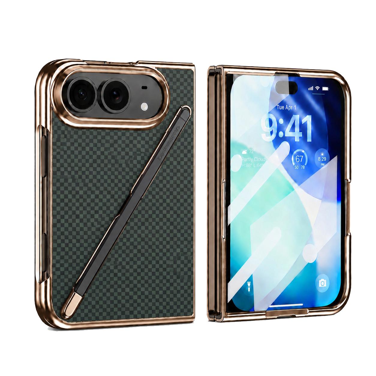 Compatible with iPhone Duo Kevlar Texture Built-in Stylus Integrated Film Phone Case - Green