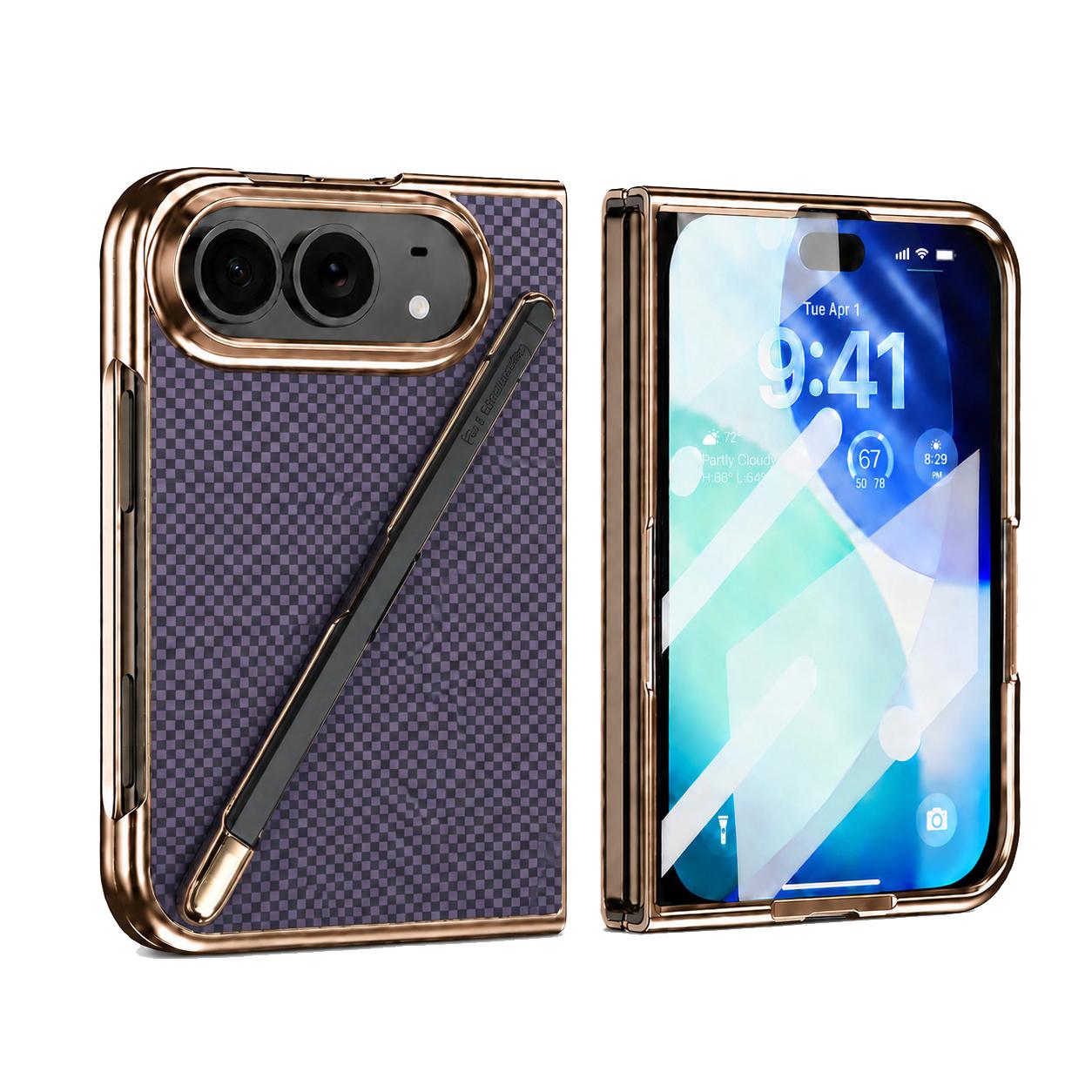 Compatible with iPhone Duo Kevlar Texture Built-in Stylus Integrated Film Phone Case - Purple