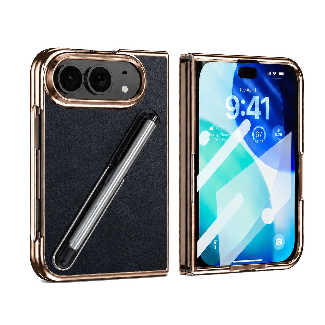 Compatible with iPhone Duo Electroplated Stylus Pen Holder Integrated Film Phone Case - Black