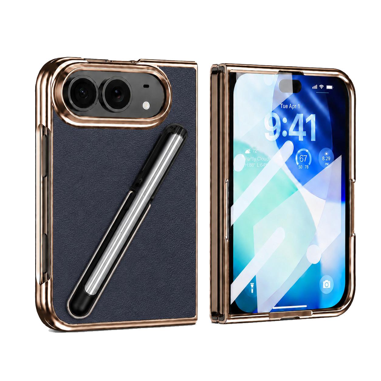 Compatible with iPhone Duo Electroplated Stylus Pen Holder Integrated Film Phone Case - Blue