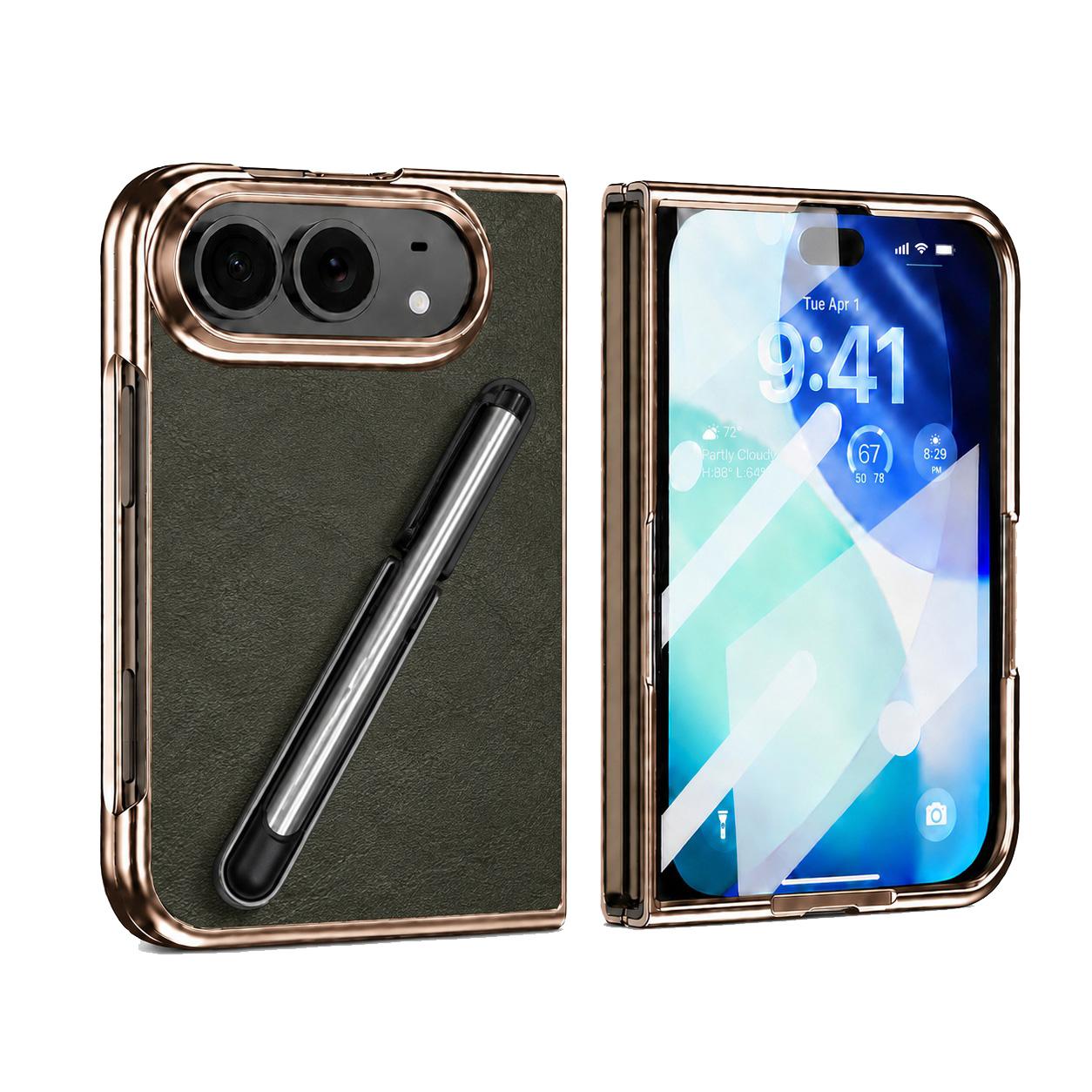 Compatible with iPhone Duo Electroplated Stylus Pen Holder Integrated Film Phone Case - Green