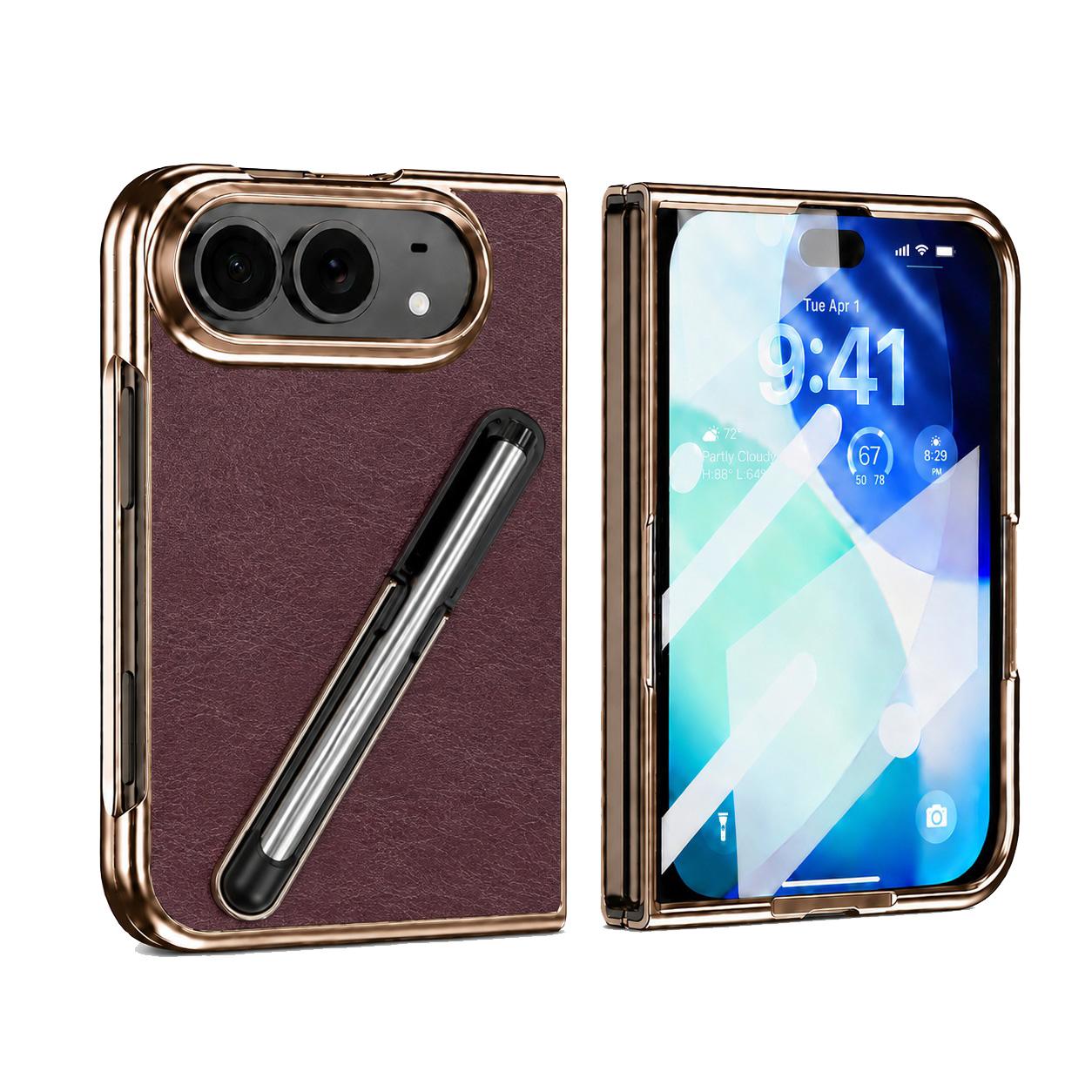 Compatible with iPhone Duo Electroplated Stylus Pen Holder Integrated Film Phone Case - Purple
