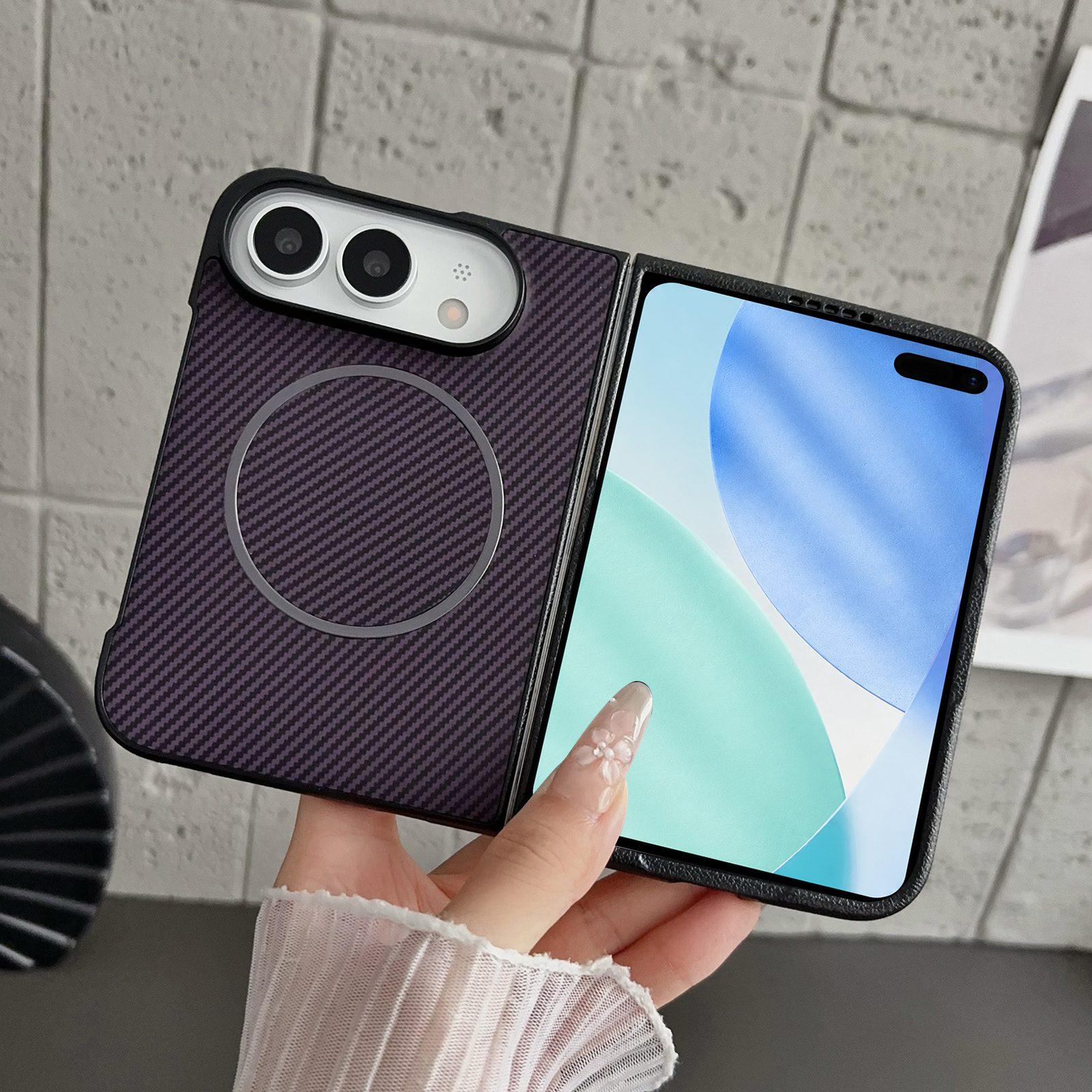 Compatible with iPhone Duo Fiber Texture Fine Circle Magnetic Phone Case - Purple