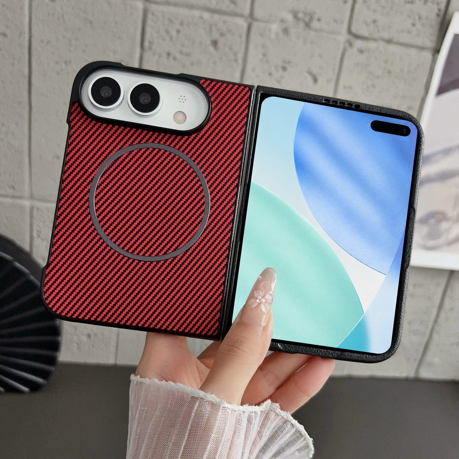 Compatible with iPhone Duo Fiber Texture Fine Circle Magnetic Phone Case - Red