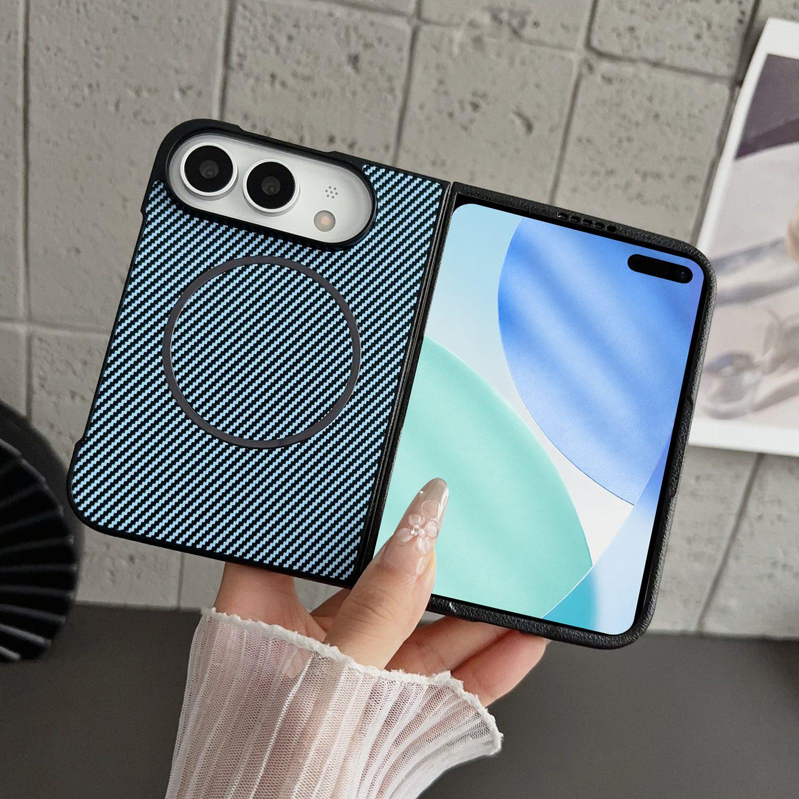 Compatible with iPhone Duo Fiber Texture Fine Circle Magnetic Phone Case - Light Blue