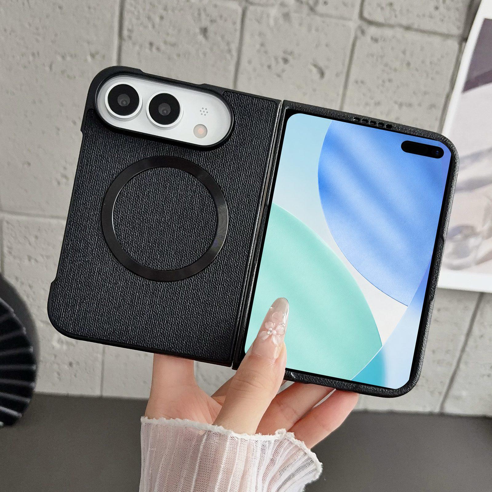 Compatible with iPhone Duo CD Magsafe Magnetic Cloth Texture Phone Case - Black