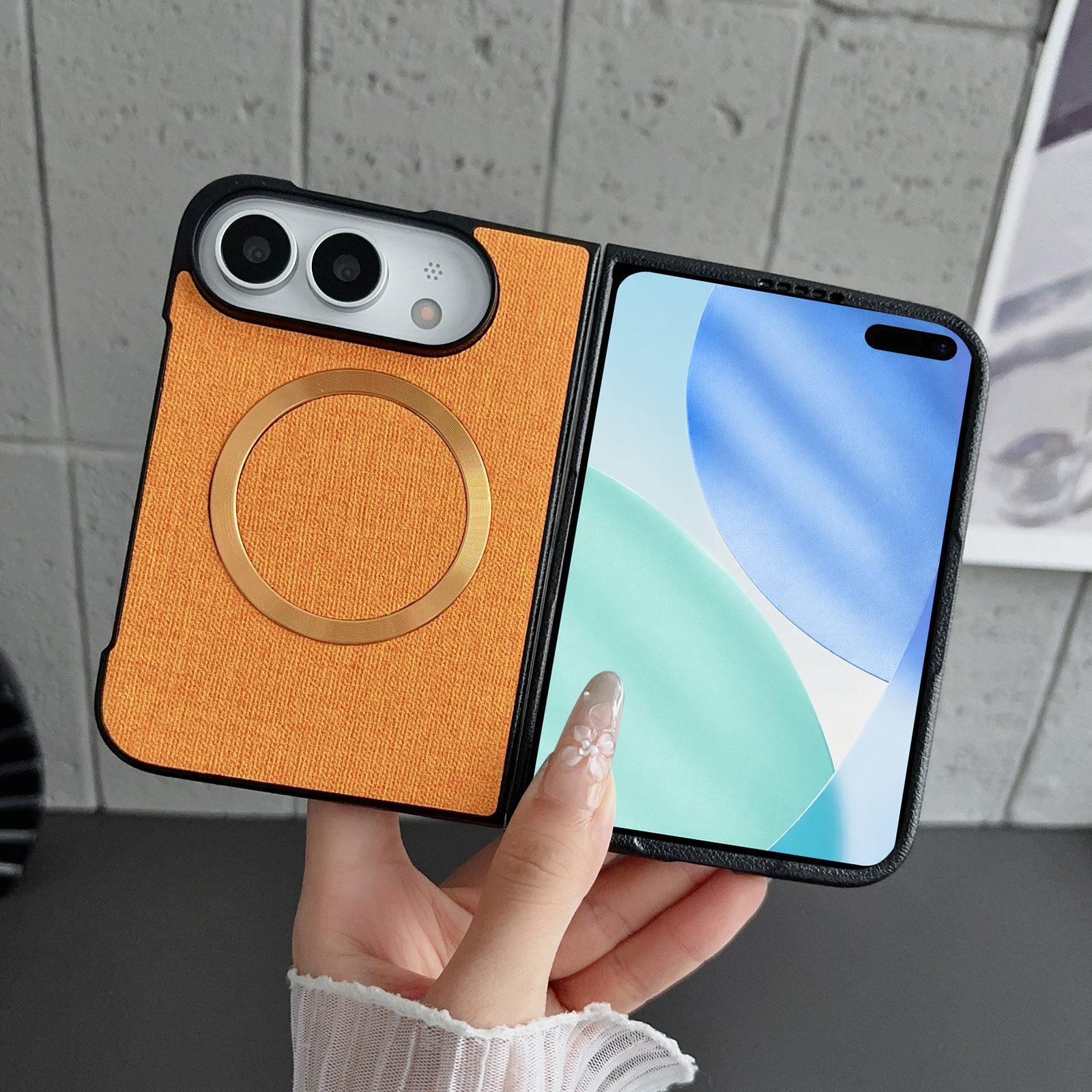 Compatible with iPhone Duo CD Magsafe Magnetic Cloth Texture Phone Case - Orange