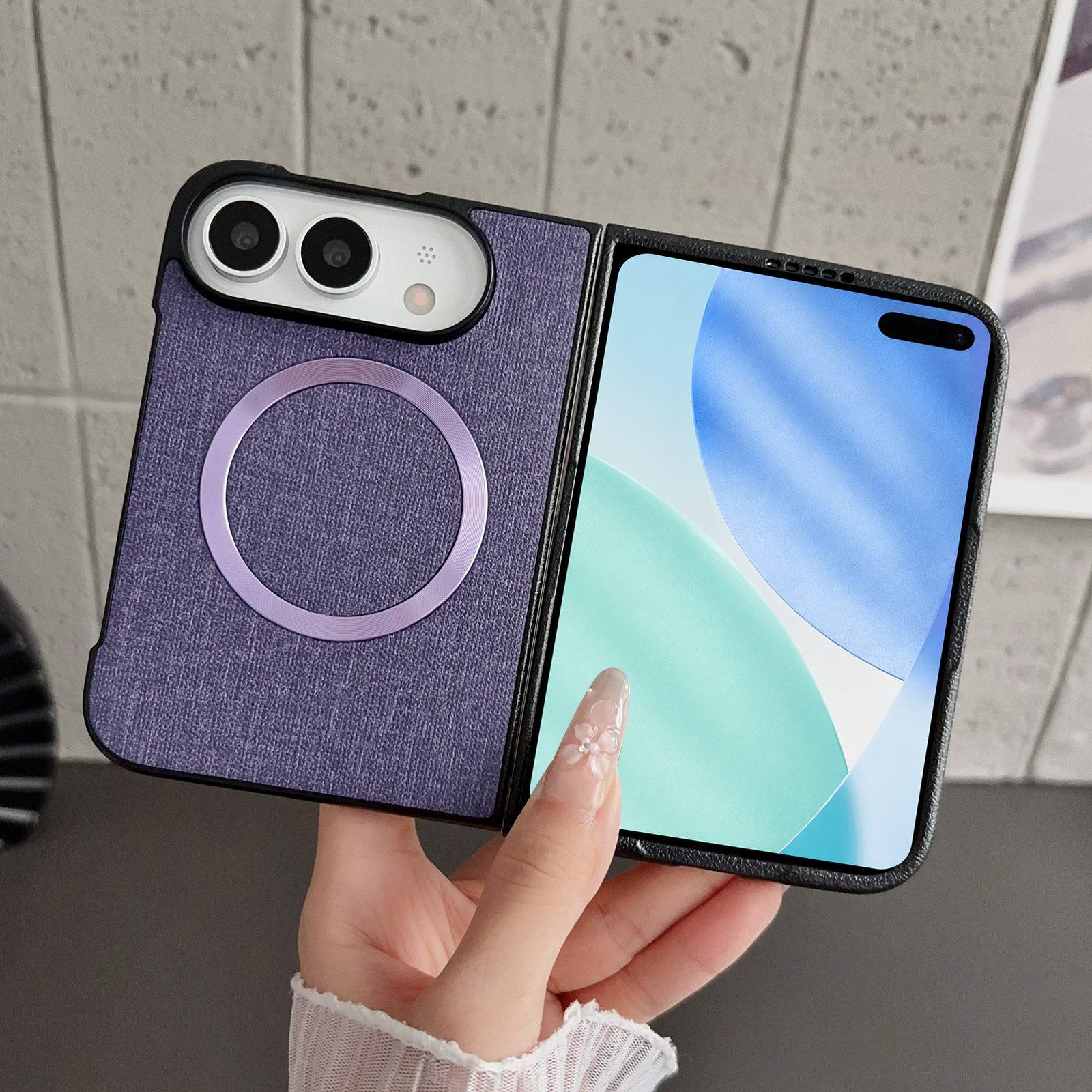 Compatible with iPhone Duo CD Magsafe Magnetic Cloth Texture Phone Case - Purple
