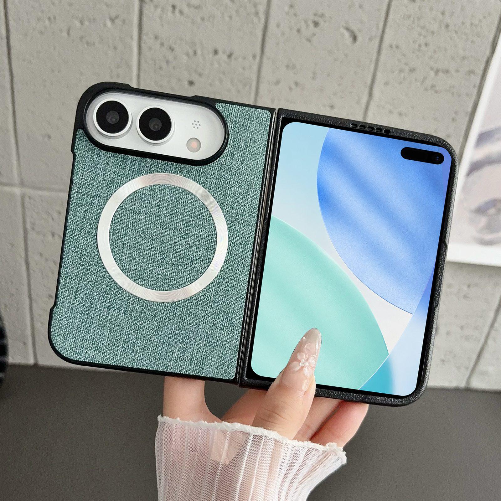 Compatible with iPhone Duo CD Magsafe Magnetic Cloth Texture Phone Case - Light Green