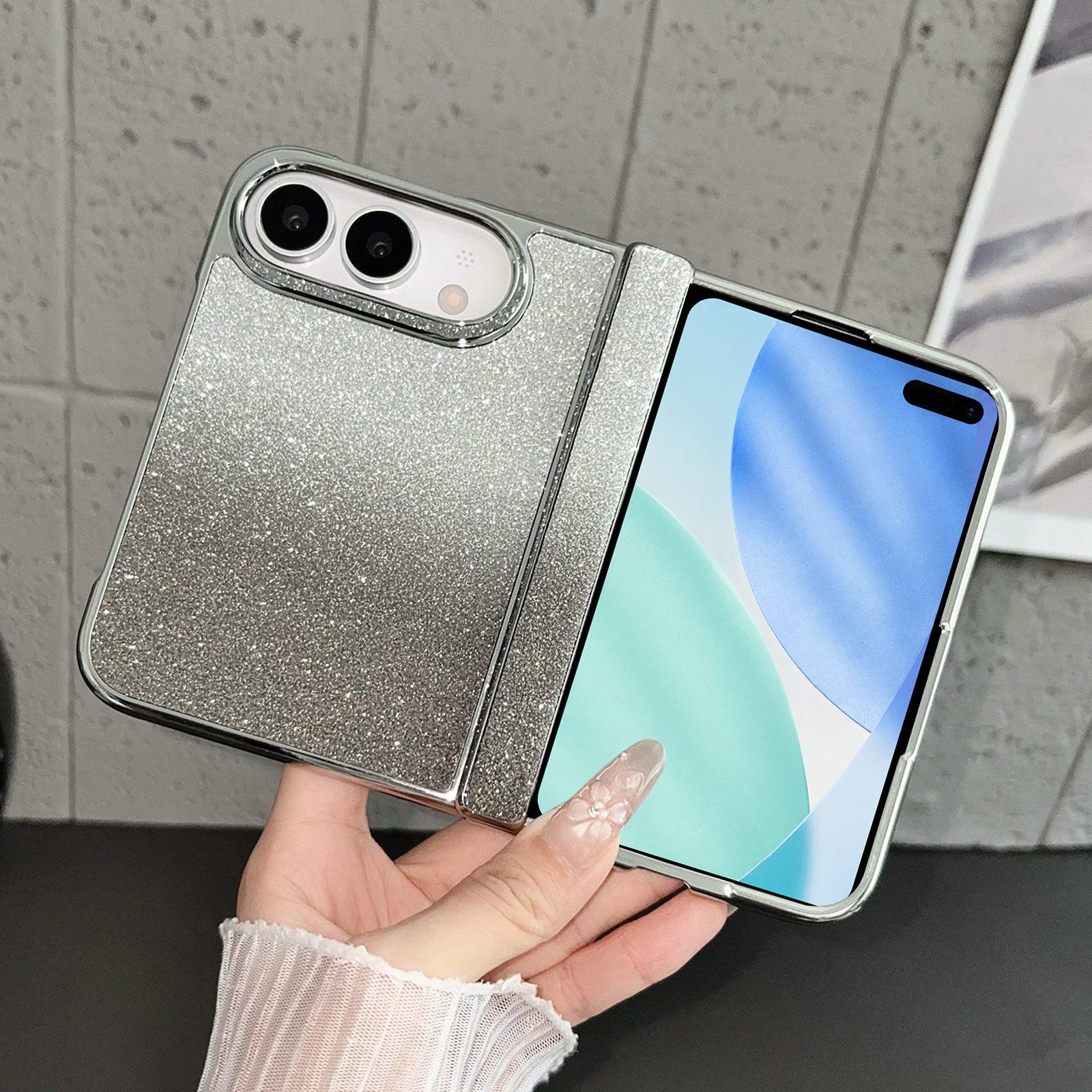 Compatible with iPhone Duo Rebound Hinge Gradient Bling Glitter Phone Case - Black