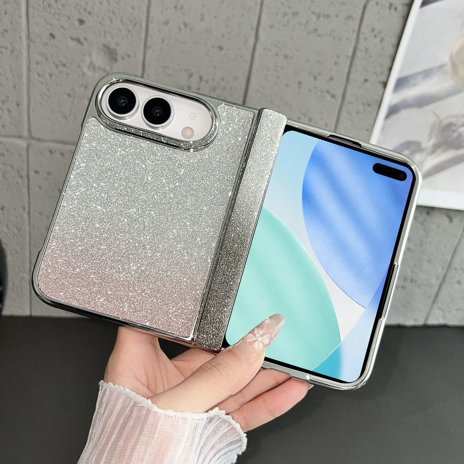 Compatible with iPhone Duo Rebound Hinge Gradient Bling Glitter Phone Case - Pink