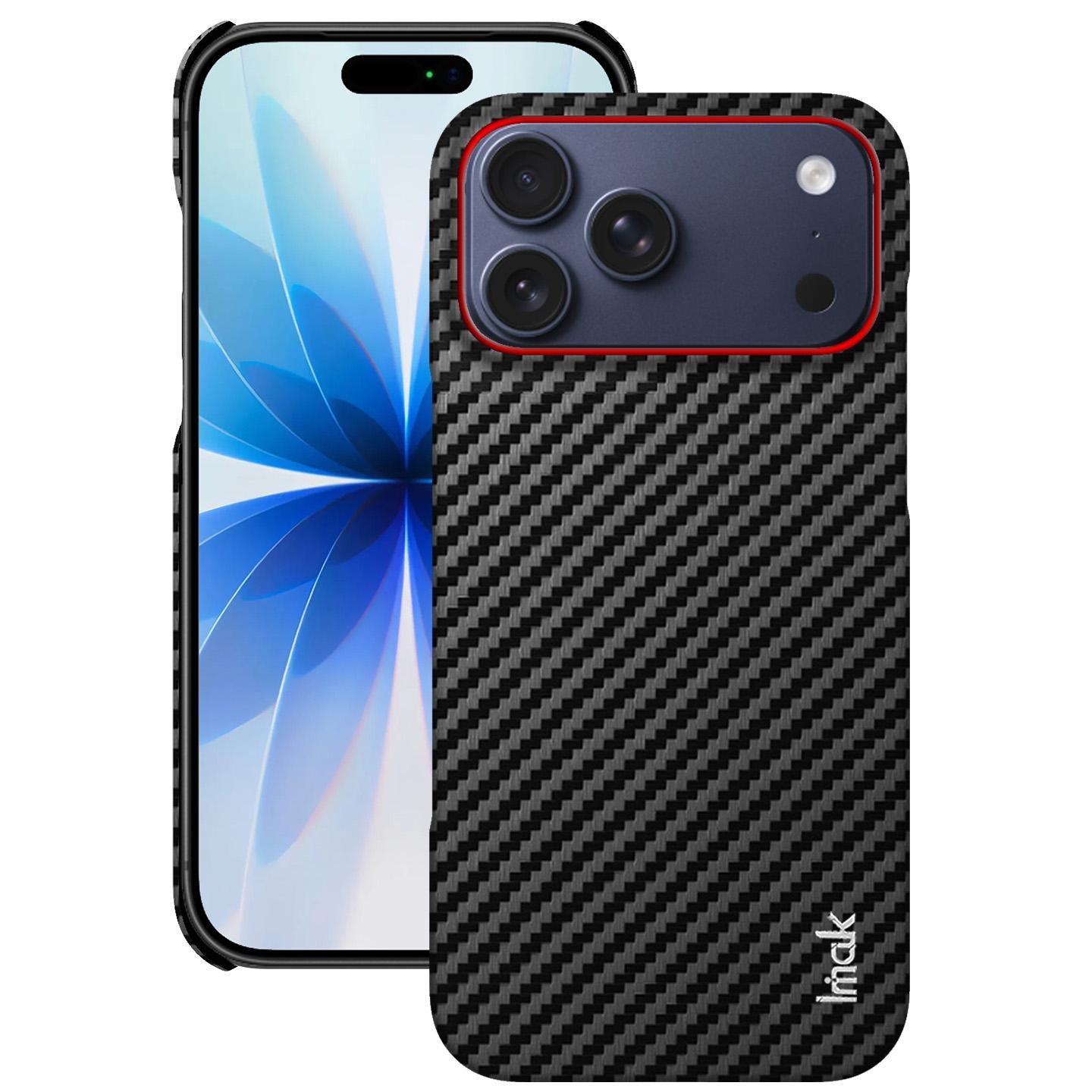 Compatible with iPhone 18 Pro imak Ruiyi Series Red Ring Carbon Fiber Texture Phone Case - Black