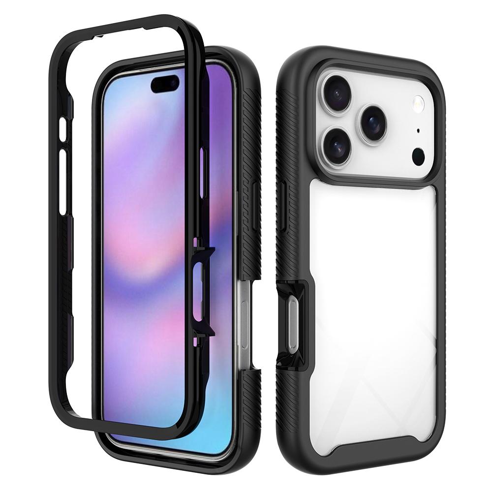 Compatible with iPhone 18 Pro Starry Sky Solid Color Shockproof TPU Clear PC Phone Case - Black