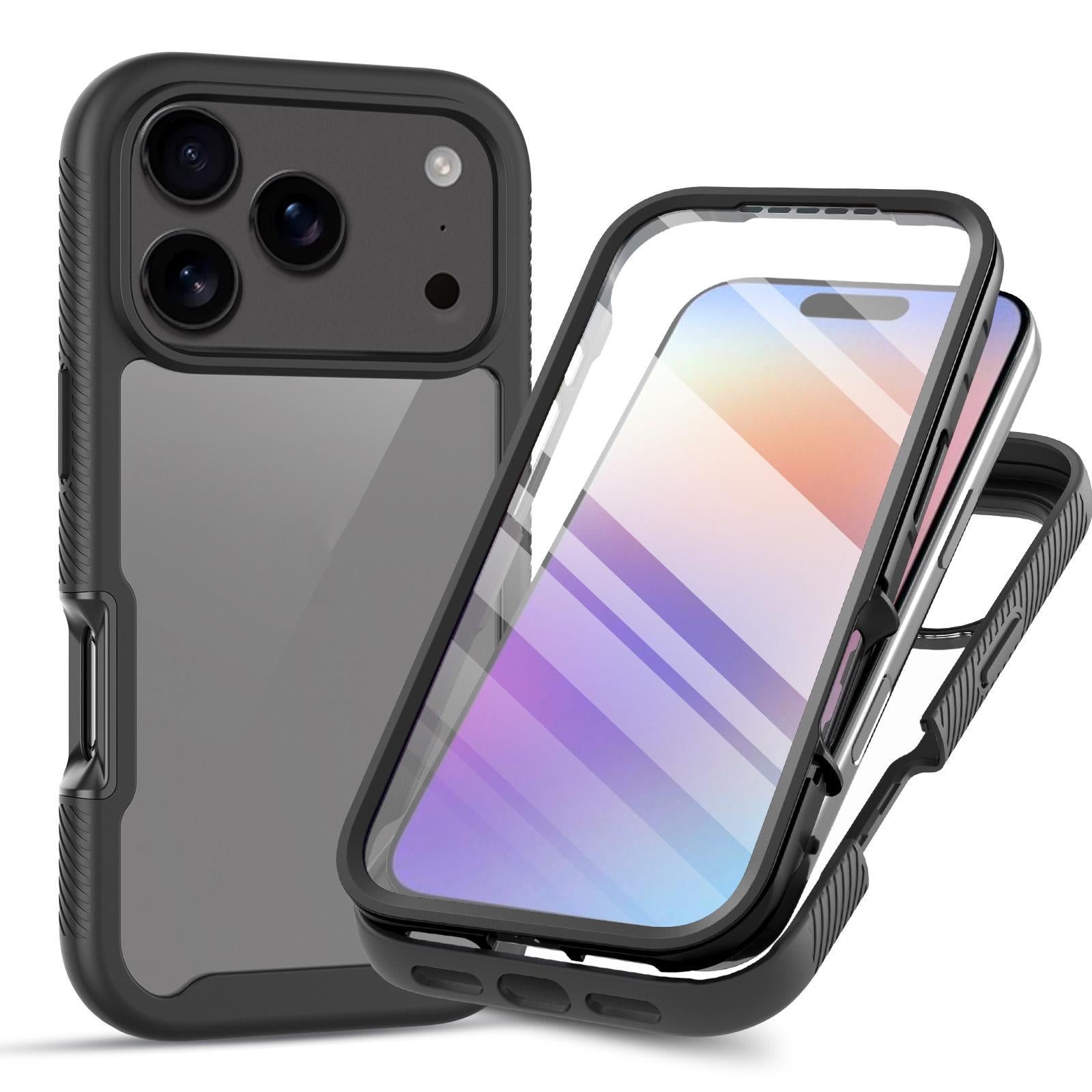 Compatible with iPhone 18 Pro Starry Sky Solid Color Series PC + TPU Phone Case with PET Film - Black
