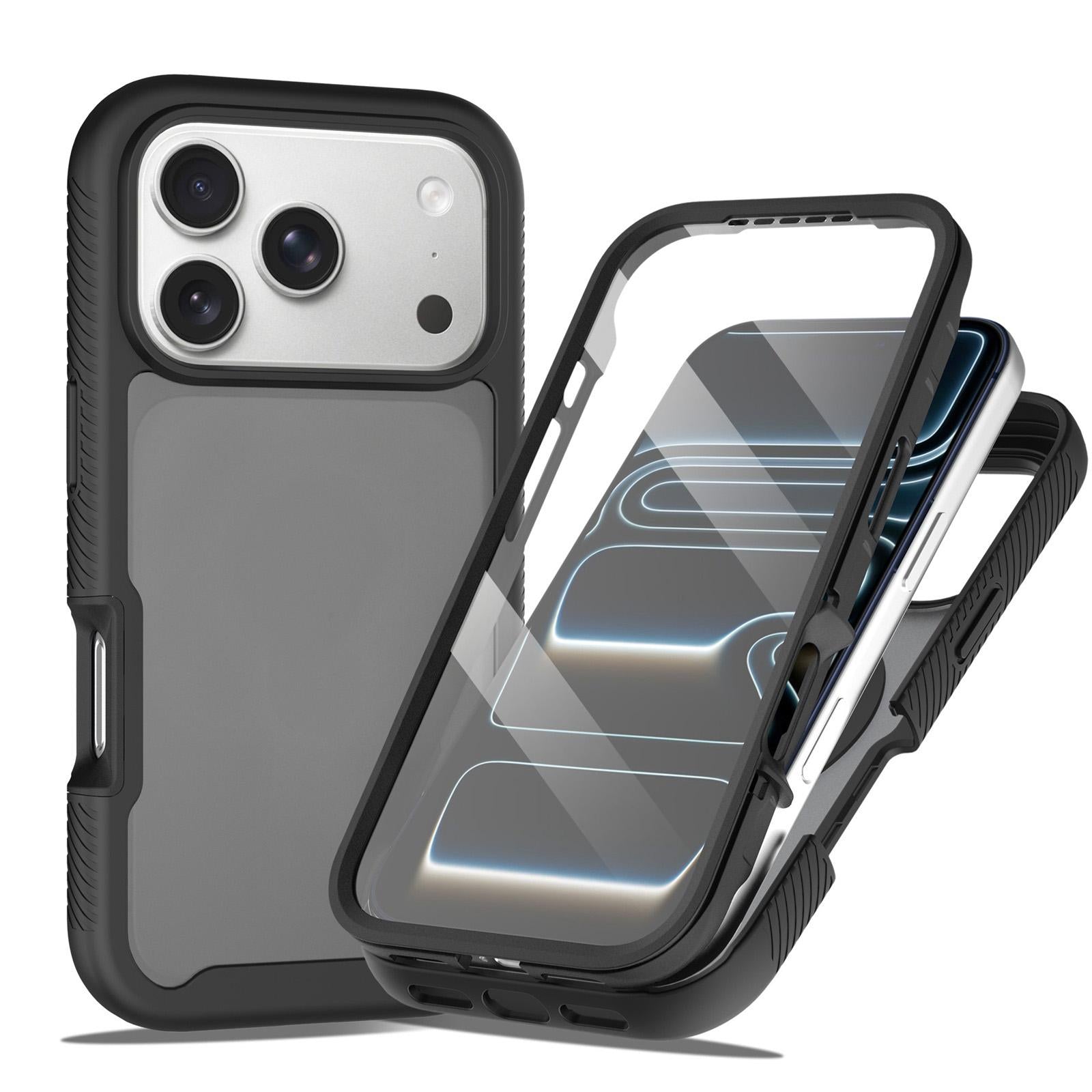 Compatible with iPhone 18 Pro Starry Sky Matte Two-Tone TPU Dual-Layer PC Phone Case with Screen Protector - Black