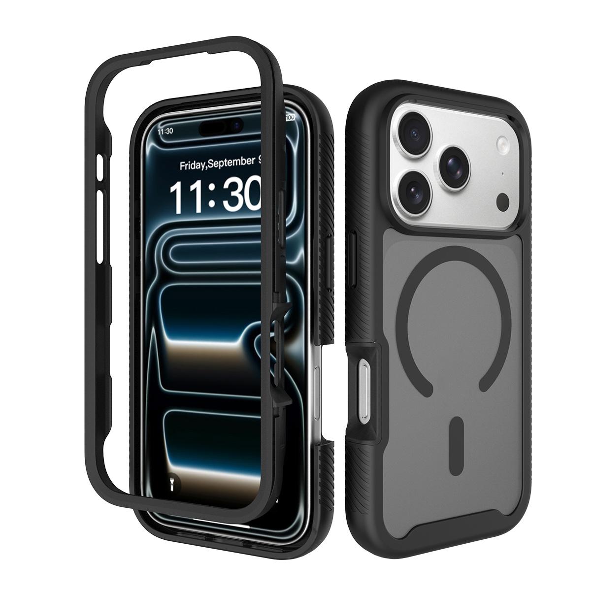 Compatible with iPhone 18 Pro Starry Sky Matte Magnetic TPU Dual-Layer PC Phone Case - Black