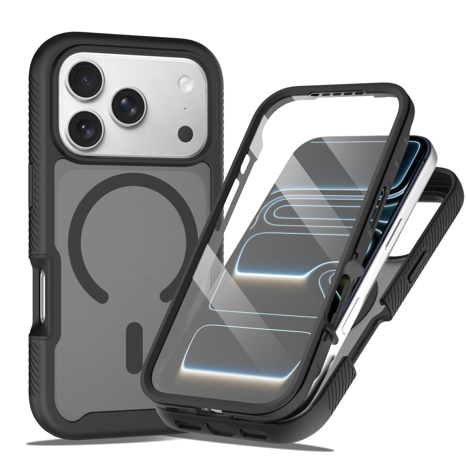 Compatible with iPhone 18 Pro Starry Sky Matte Magnetic TPU Dual-Layer PC Phone Case with Screen Protector - Black