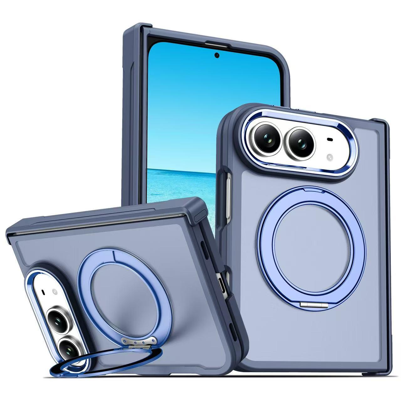 Compatible with iPhone Duo Armor-style Hinge Protection Magnetic Ring Holder Phone Case - Blue