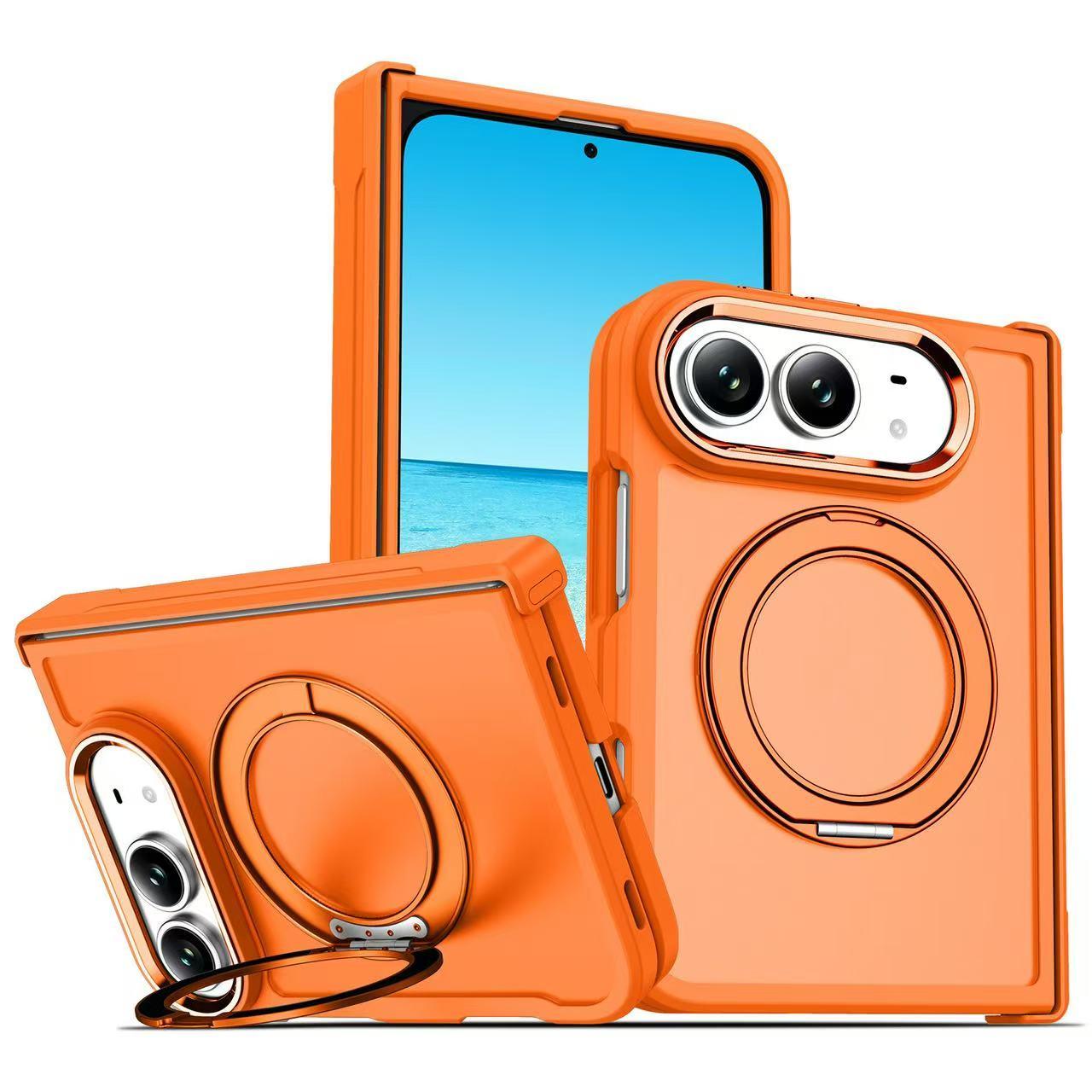 Compatible with iPhone Duo Armor-style Hinge Protection Magnetic Ring Holder Phone Case - Orange