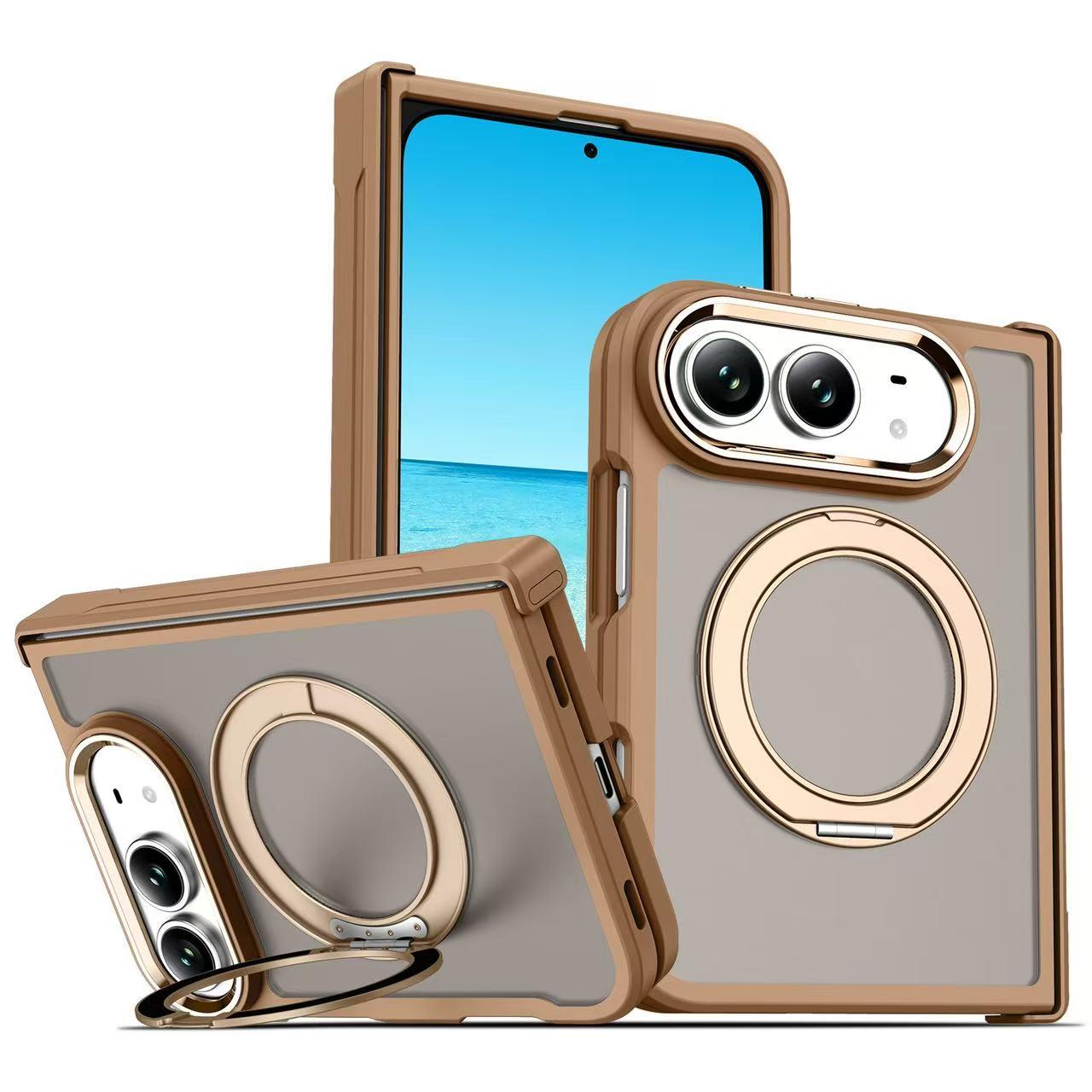 Compatible with iPhone Duo Armor-style Hinge Protection Magnetic Ring Holder Phone Case - Gold