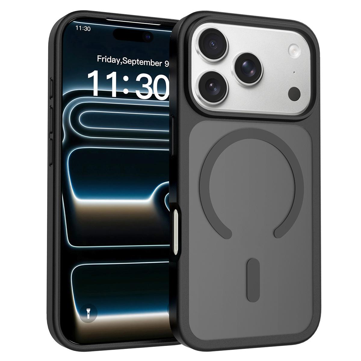 Compatible with iPhone 18 Pro Skin Feel TPU Dual-Layer PC MagSafe Phone Case - Black