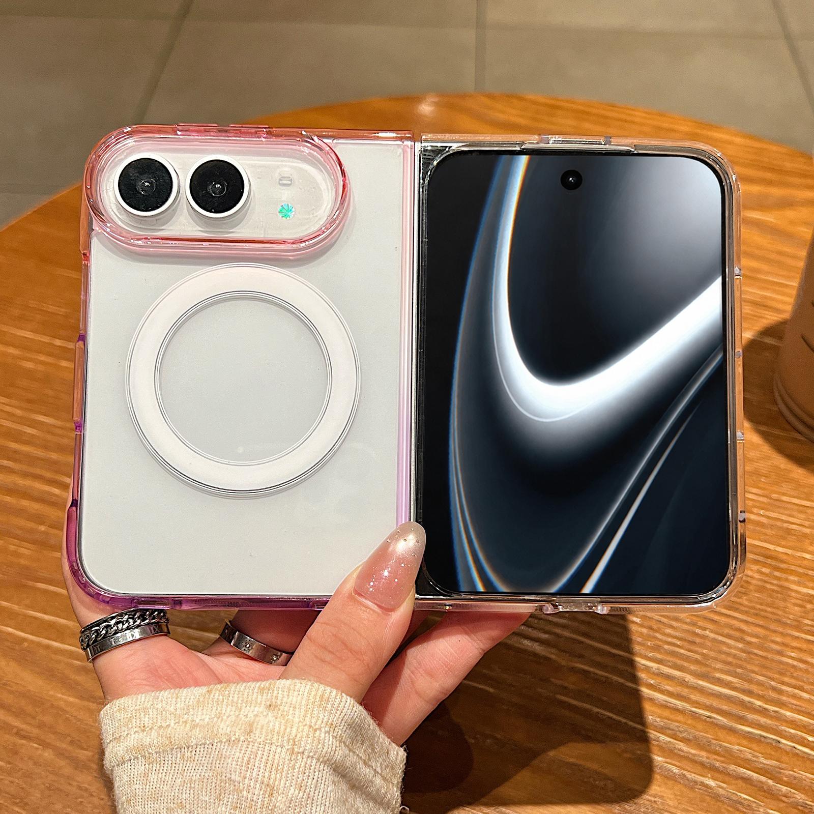 Compatible with iPhone Duo Contrast Color Gradient Transparent MagSafe Phone Case - Purple Pink + Light Purple