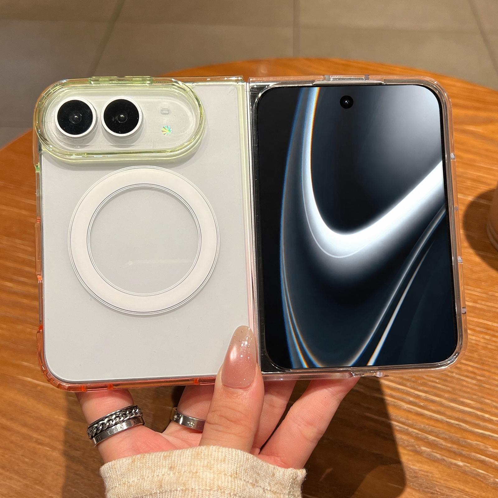 Compatible with iPhone Duo Contrast Color Gradient Transparent MagSafe Phone Case - Blue Green + Pink