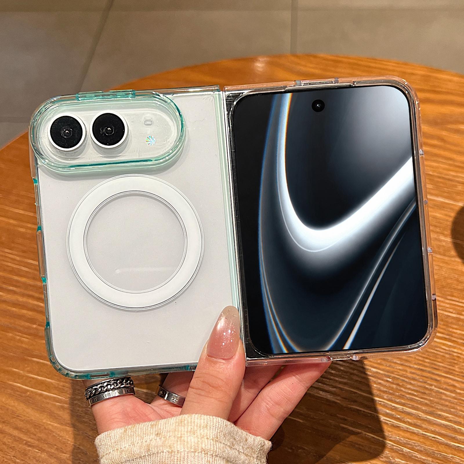 Compatible with iPhone Duo Contrast Color Gradient Transparent MagSafe Phone Case - Green + Blue