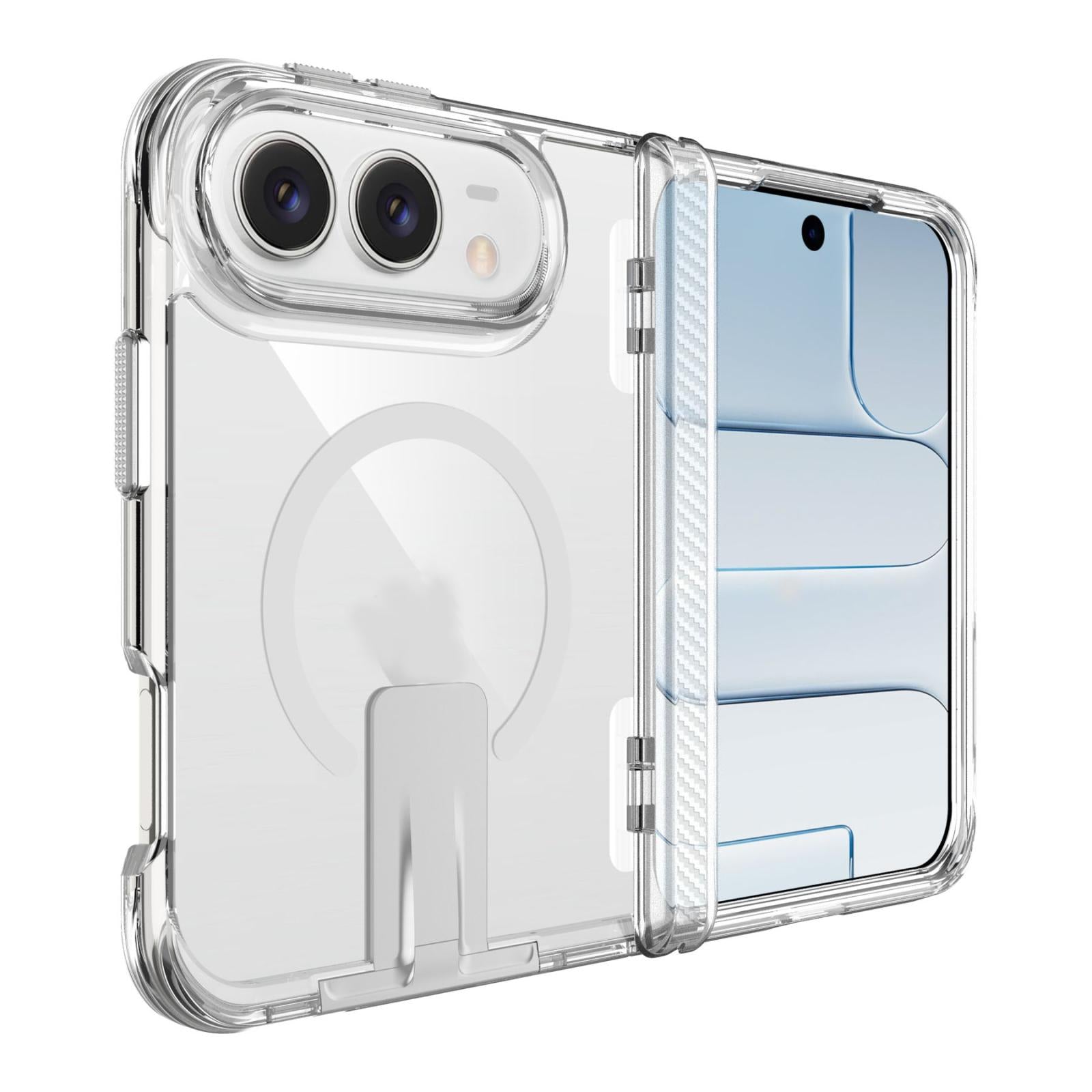 Compatible with iPhone Duo TPU + PC Hybrid 2.5mm Thick Shockproof Magnetic Phone Case with Holder - Transparent