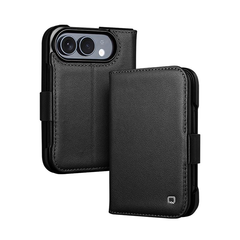Compatible with iPhone Duo QIALINO Classics 3rd Genuine Leather Phone Case - Black
