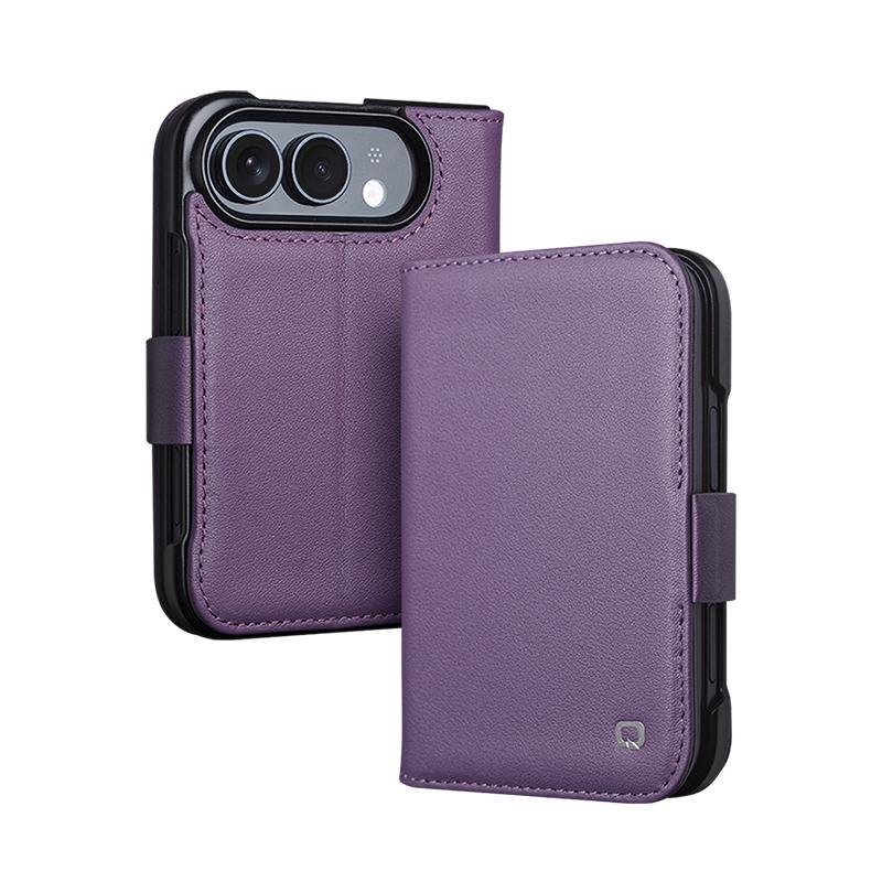 Compatible with iPhone Duo QIALINO Classics 3rd Genuine Leather Phone Case - Purple