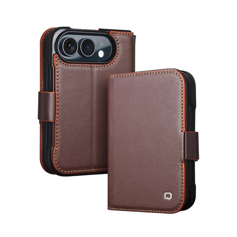 Compatible with iPhone Duo QIALINO Classics 3rd Genuine Leather Phone Case - Dark Brown