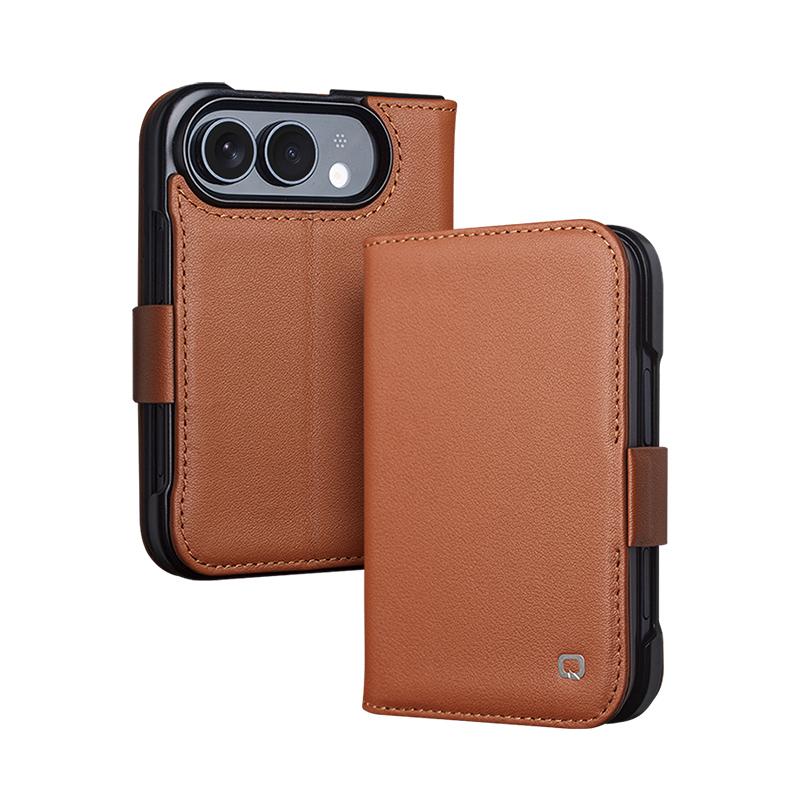 Compatible with iPhone Duo QIALINO Classics 3rd Genuine Leather Phone Case - Gold Brown