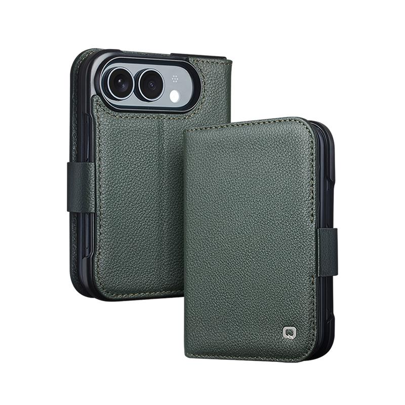 Compatible with iPhone Duo QIALINO Classics 3rd Genuine Leather Phone Case - Teal Green