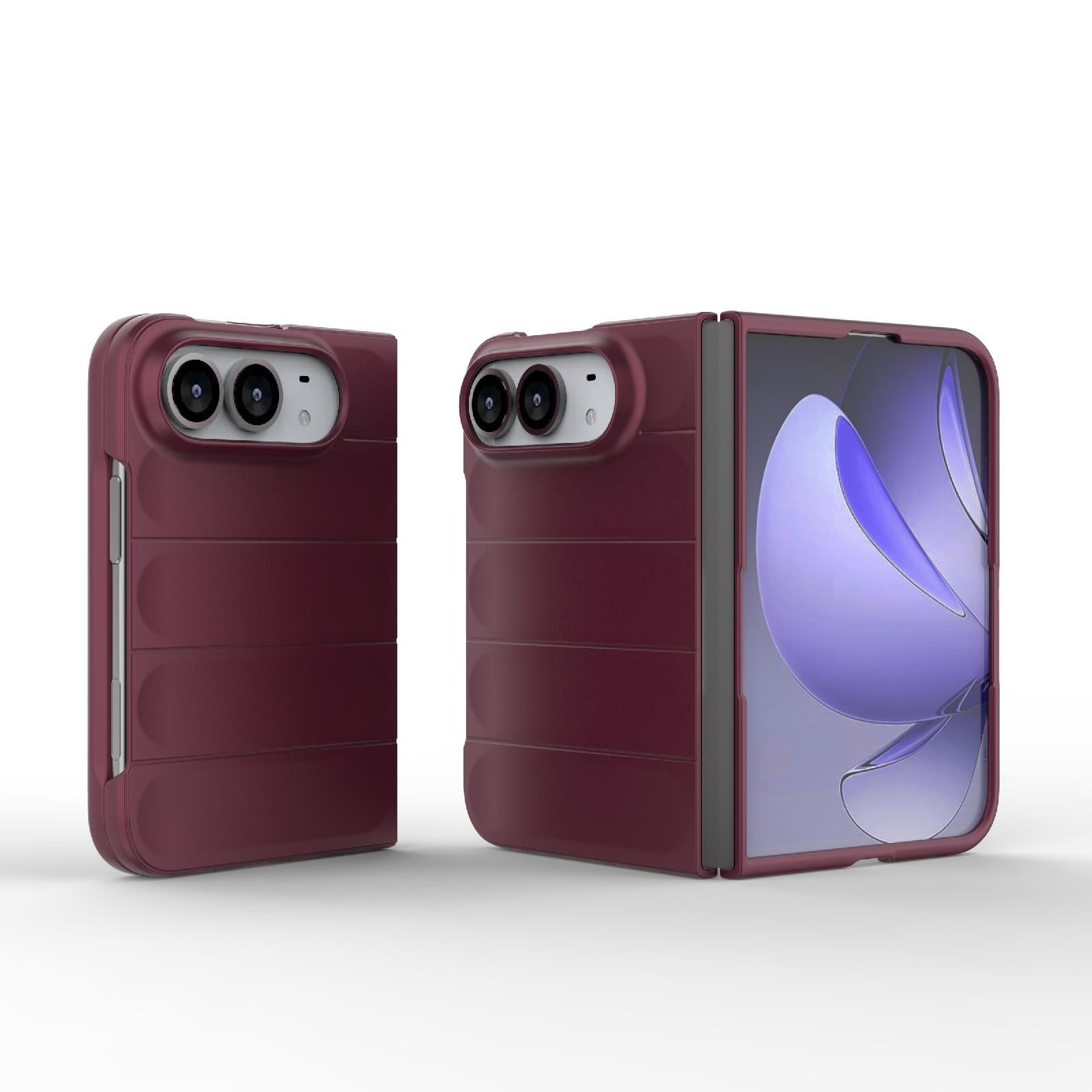 Compatible with iPhone Duo Magic Shield Fold PC Shockproof Phone Case - Wine Red