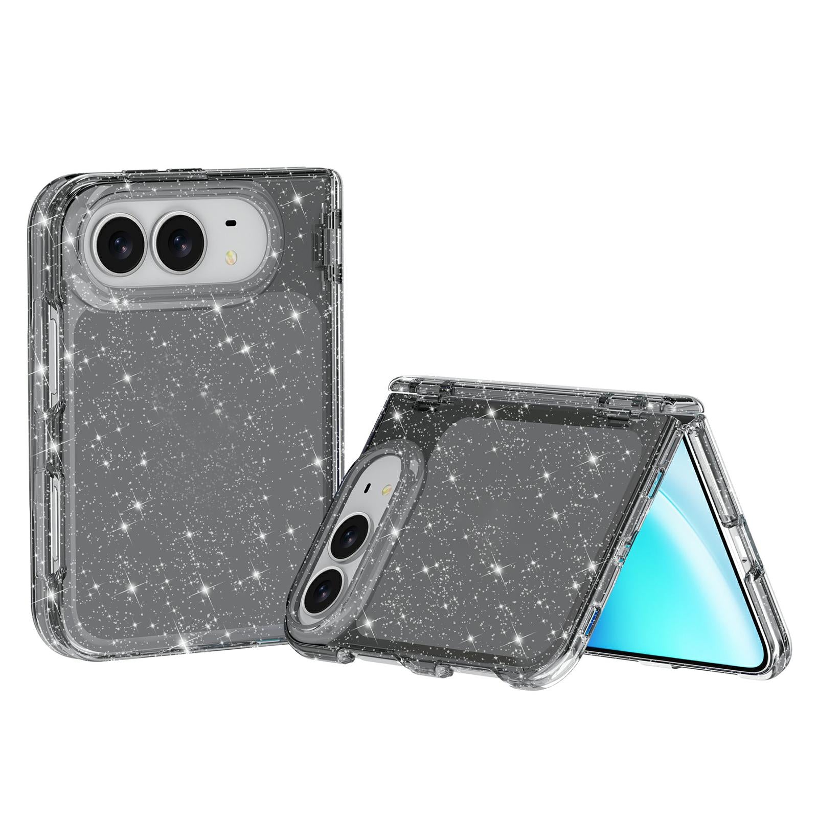 Compatible with iPhone Duo Shockproof Terminator Glitter Powder Phone Case - Black