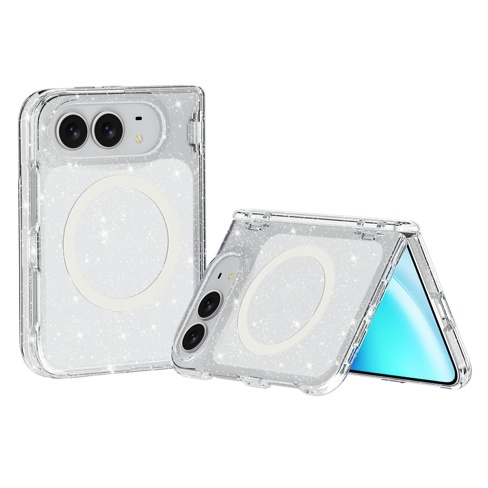 Compatible with iPhone Duo Terminator Style Glitter Powder MagSafe Magnetic Phone Case - White