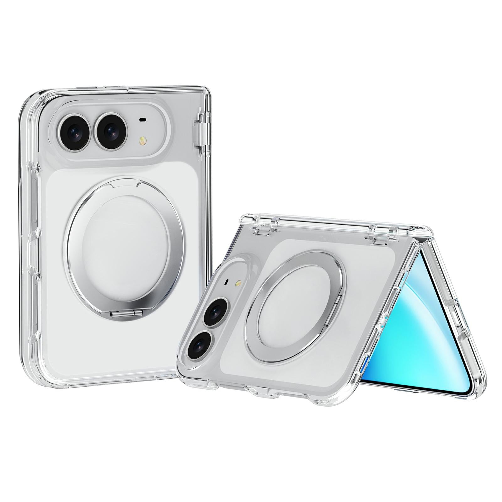 Compatible with iPhone Duo Terminator Style 360 Degree Rotation Holder Magnetic Phone Case - Transparent