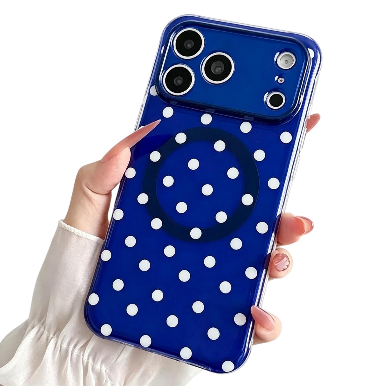 Compatible with iPhone 18 Pro Precise Cutout Translucent IMD Dots Pattern Magnetic Phone Case - Dark Blue